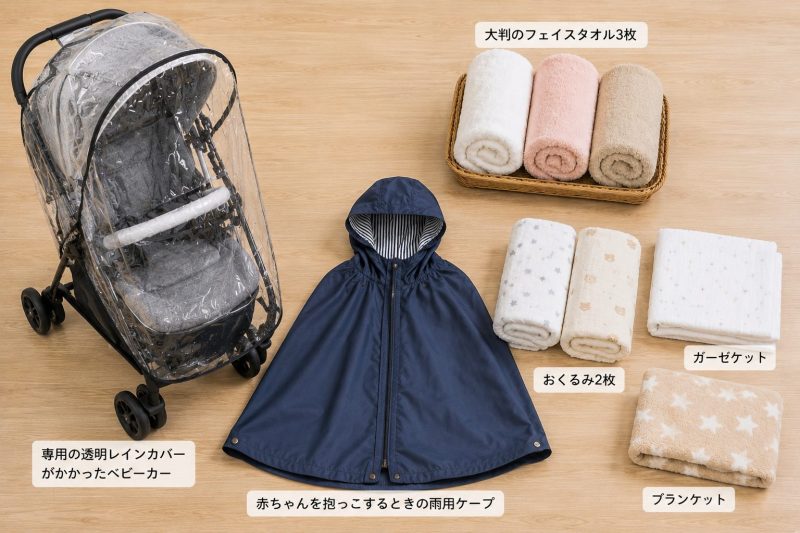 お宮参りで赤ちゃんを濡らさないためのアイテム