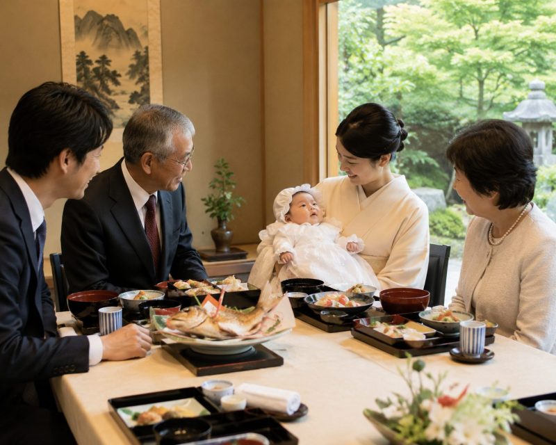 料亭でのお宮参りの食事会